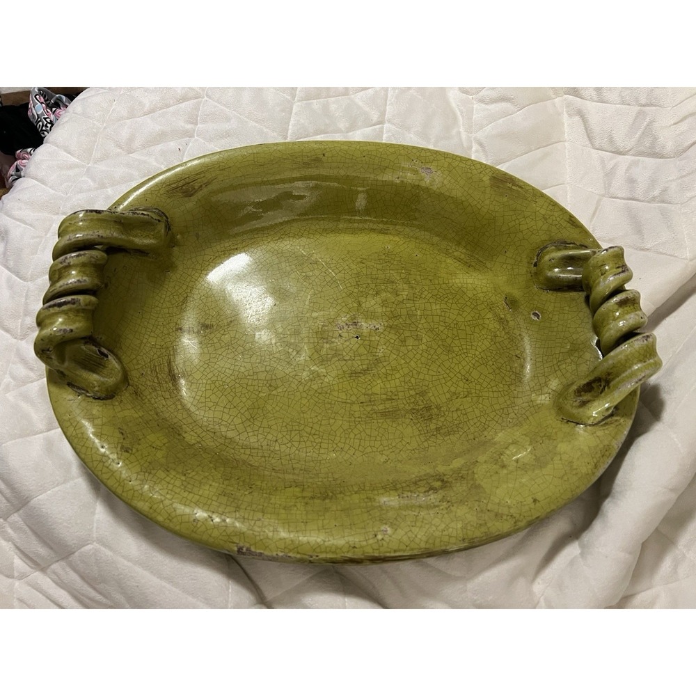 Oversized 17in MCM Green‎ Cracked Glaze Ceramic Decor